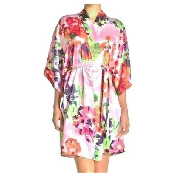 NATORI Private Luxuries Waterspring Floral-Print Wrap Robe Kimono Large Pink - Picture 1 of 8